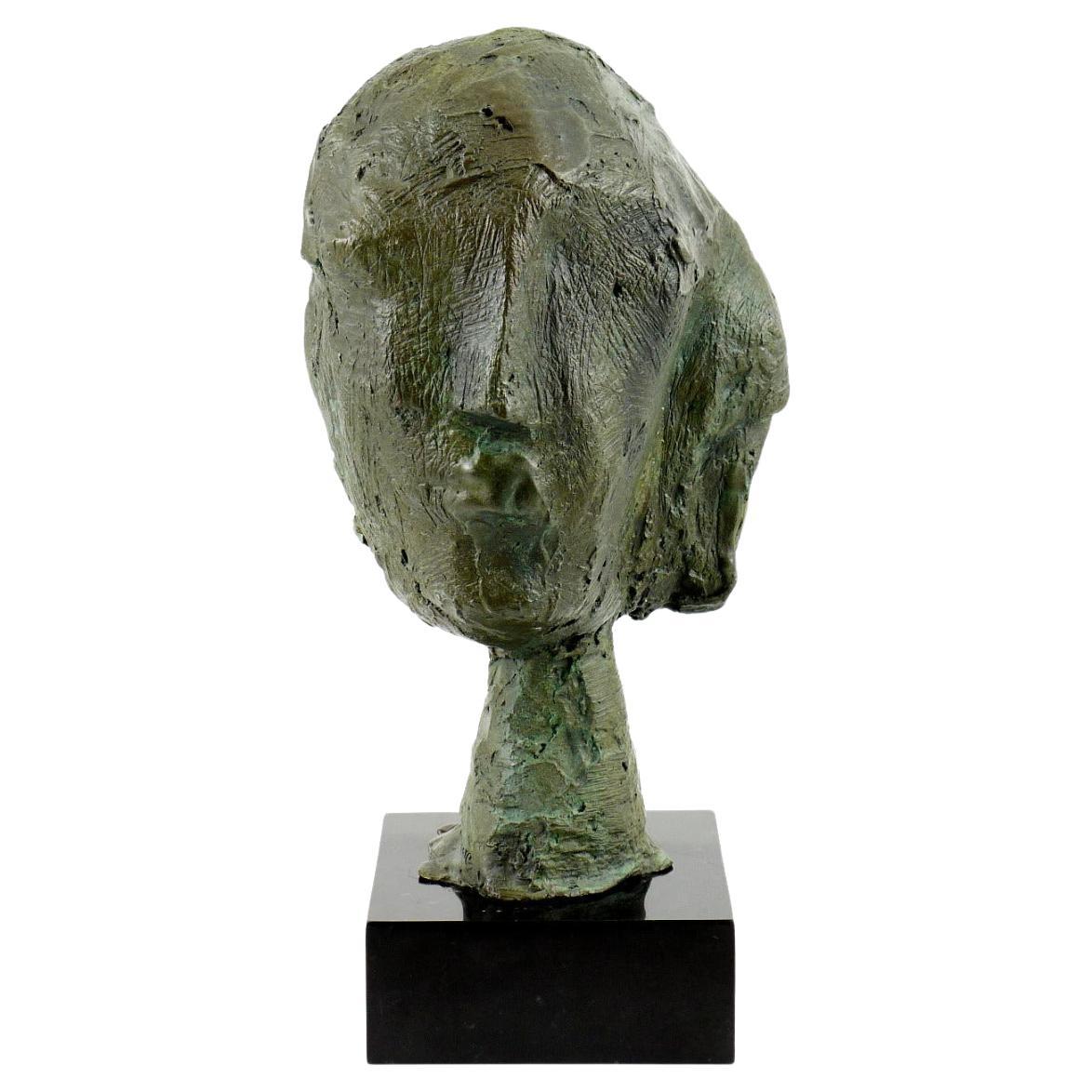 Abstract Green-Patinated Bronze Head, Modern Sculpture, 20th Century