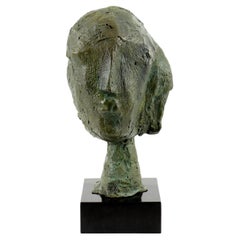 Abstract Green-Patinated Bronze Head, Modern Sculpture, 20th Century