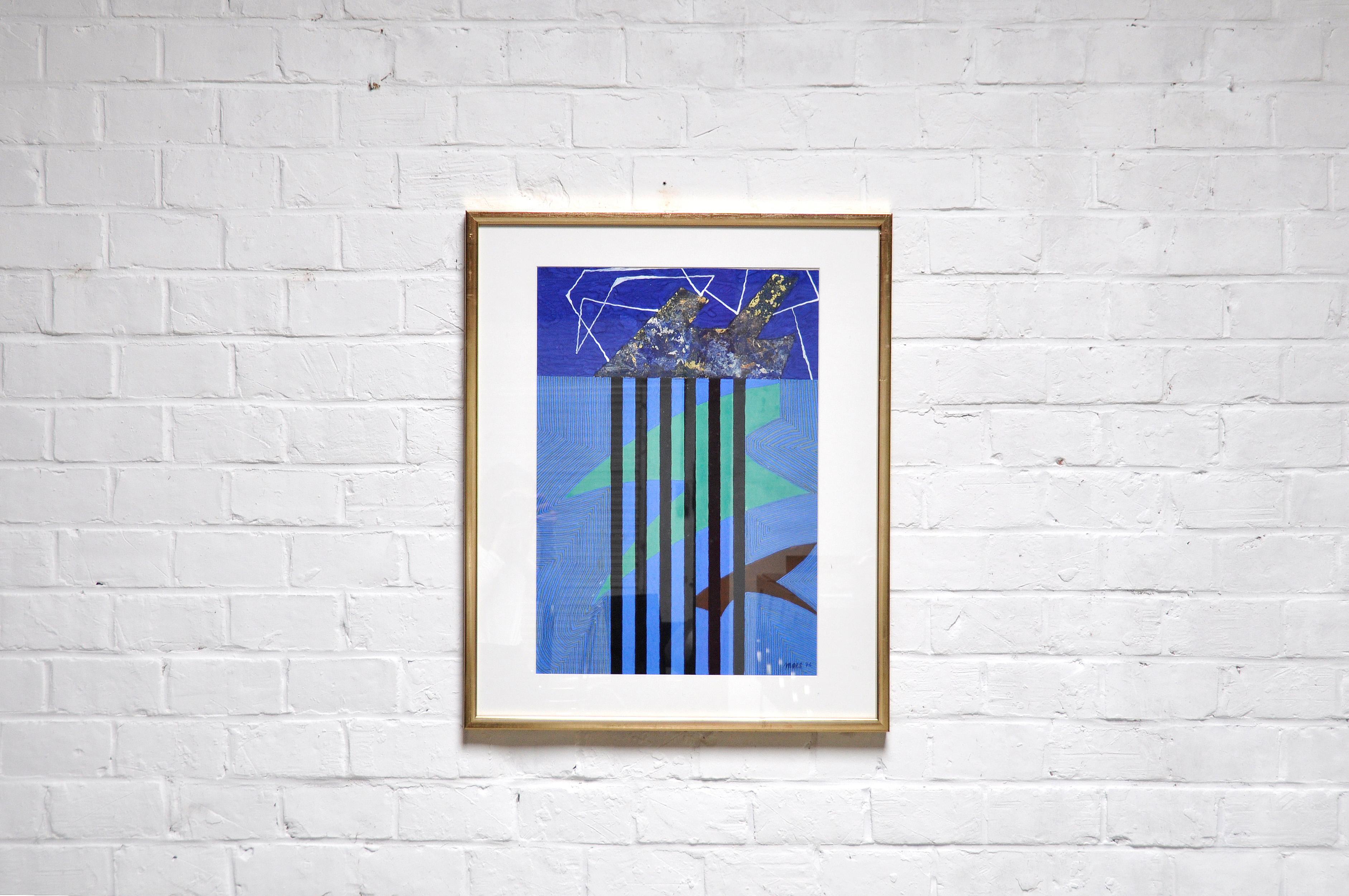 Mid-Century Modern Abstract Guache Composition by Jozef Mees, Belgian Constructivism 1976 For Sale