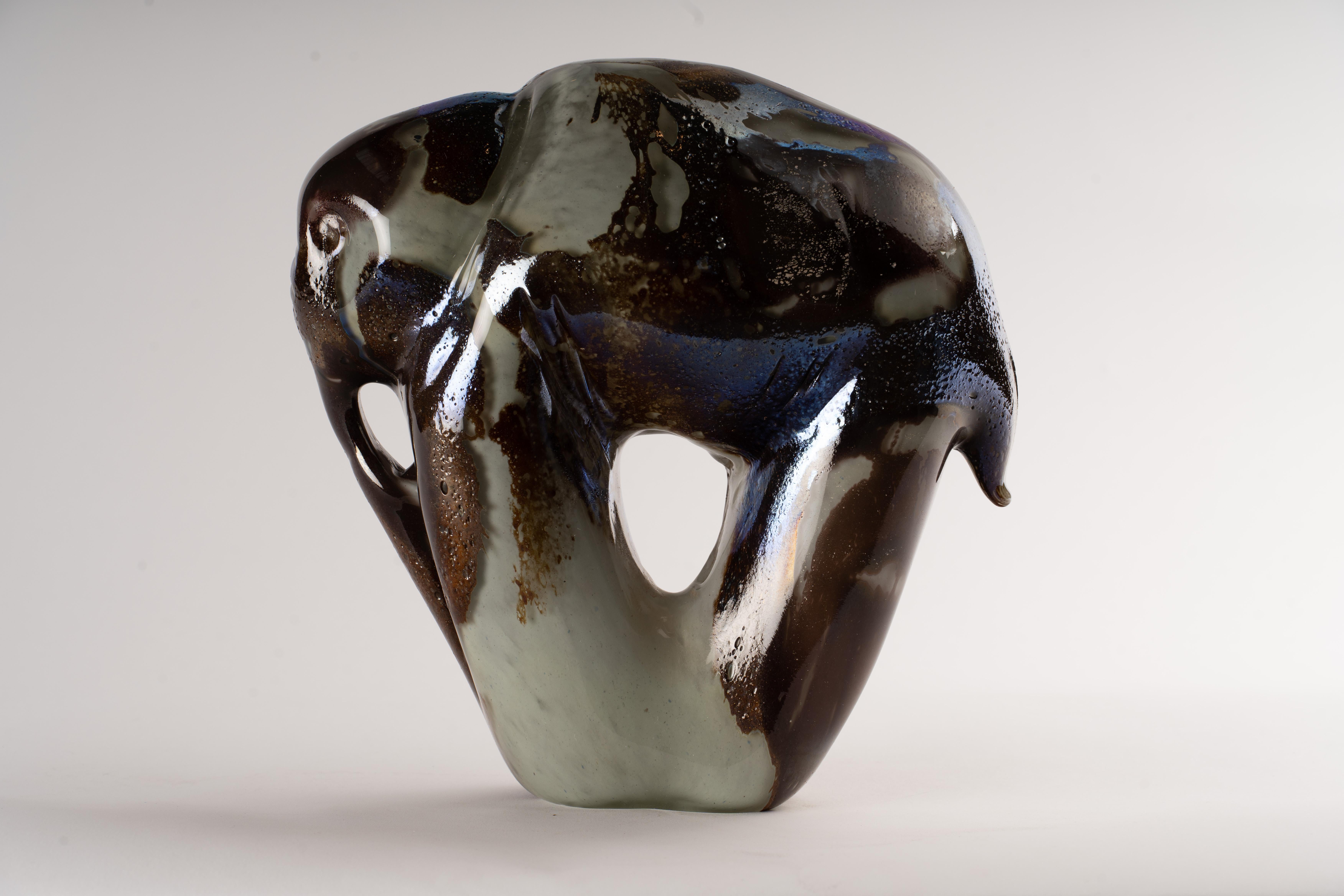 Art Nouveau Graceful Majesty: An Abstract Blown Glass Elephant For Sale