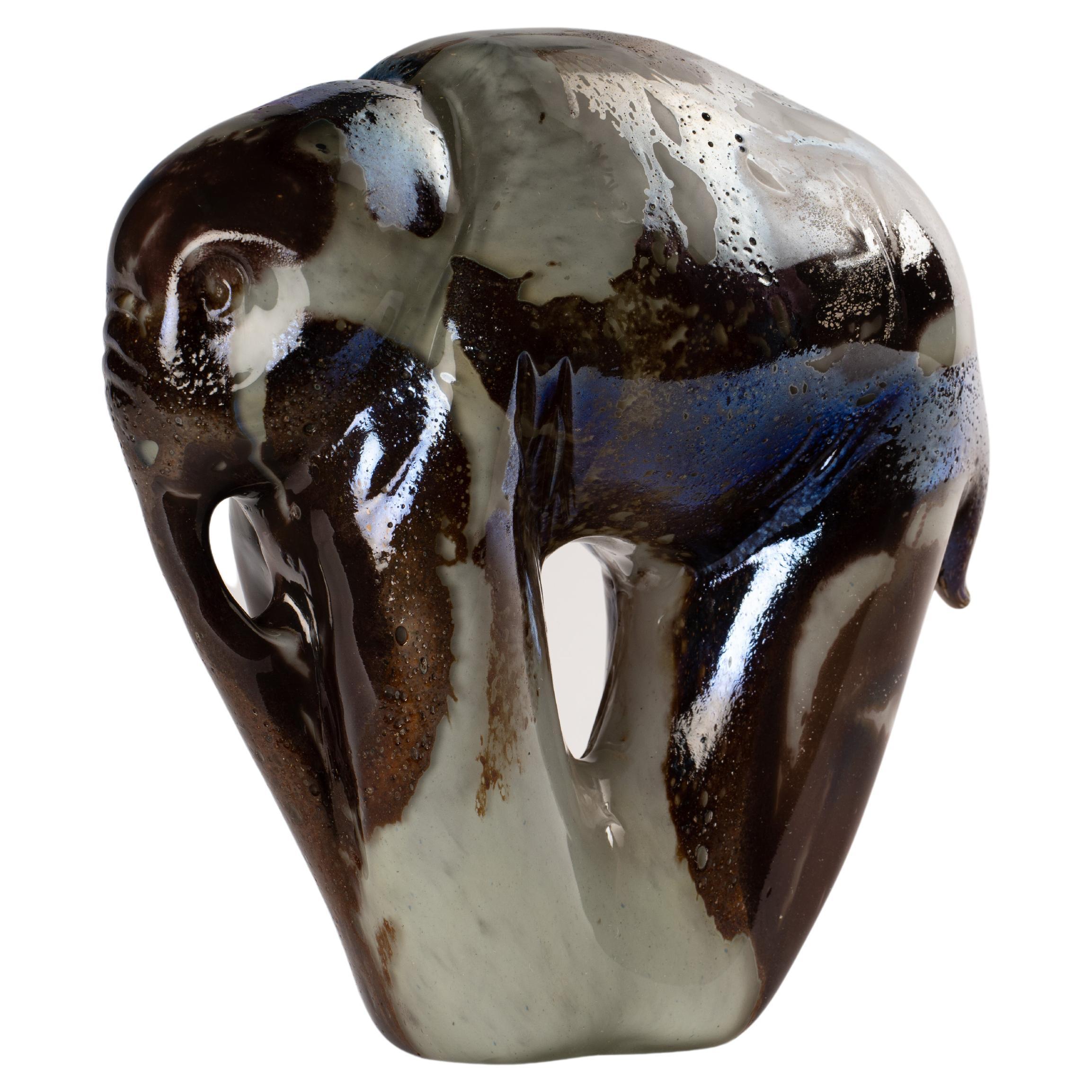 Graceful Majesty: An Abstract Blown Glass Elephant For Sale