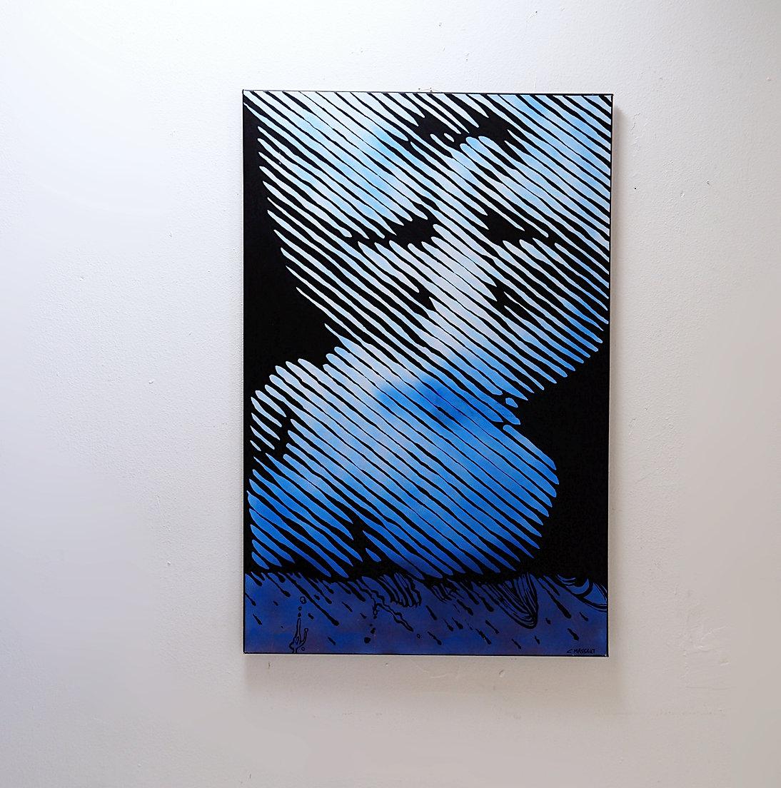 Abstraktes Rasterbild auf Leinwand - signiert C.Massaut - wahrscheinlich 20. im Angebot 10