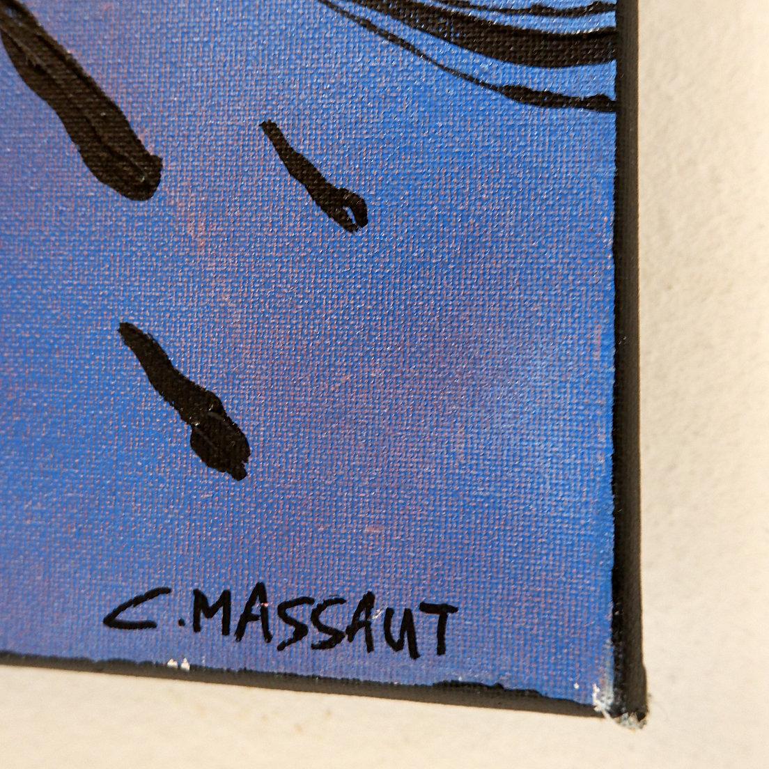 Abstraktes Rasterbild auf Leinwand - signiert C.Massaut - wahrscheinlich 20. im Zustand „Relativ gut“ im Angebot in Linkebeek, BE