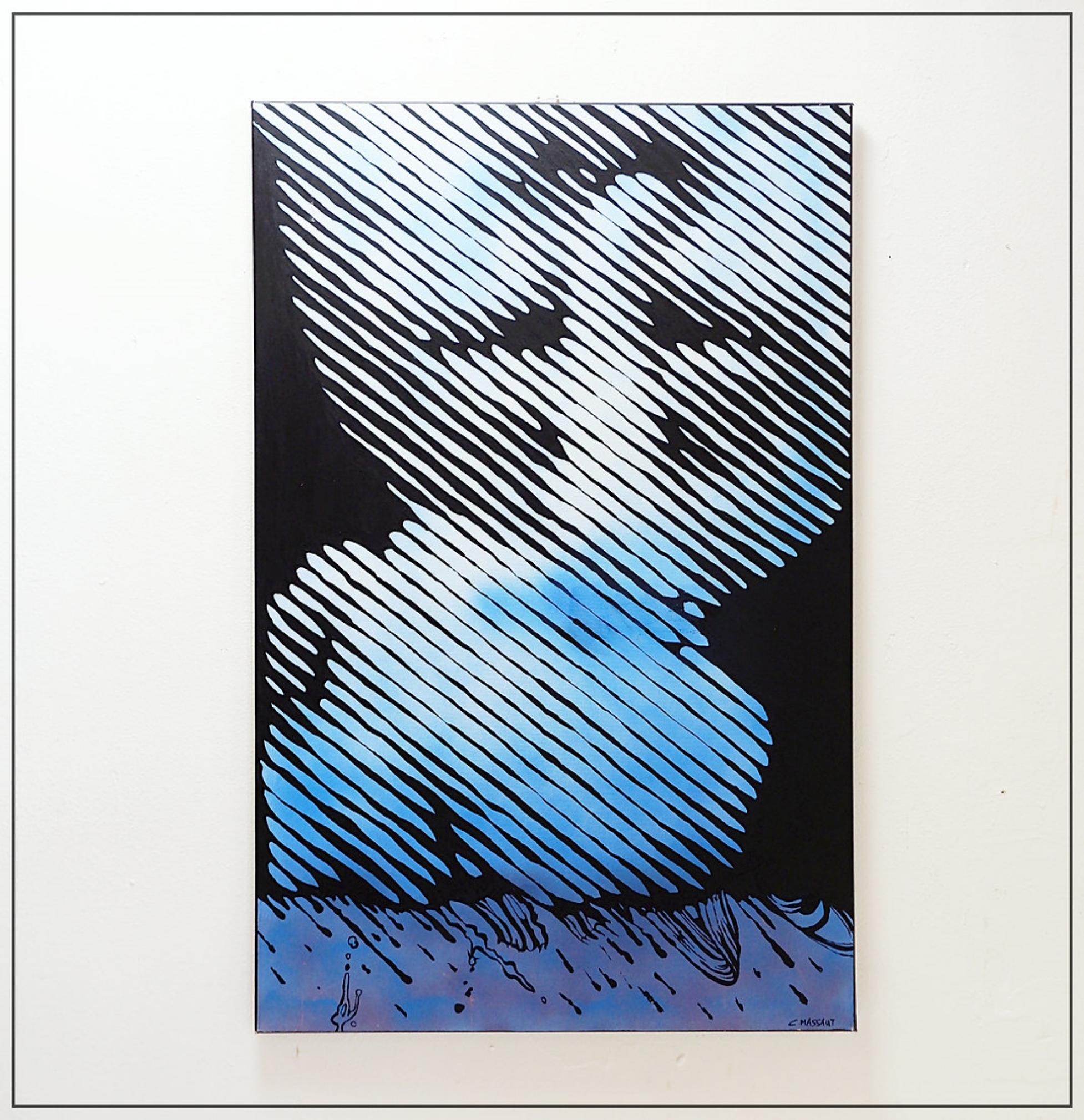 Abstraktes Rasterbild auf Leinwand - signiert C.Massaut - wahrscheinlich 20. im Angebot 4