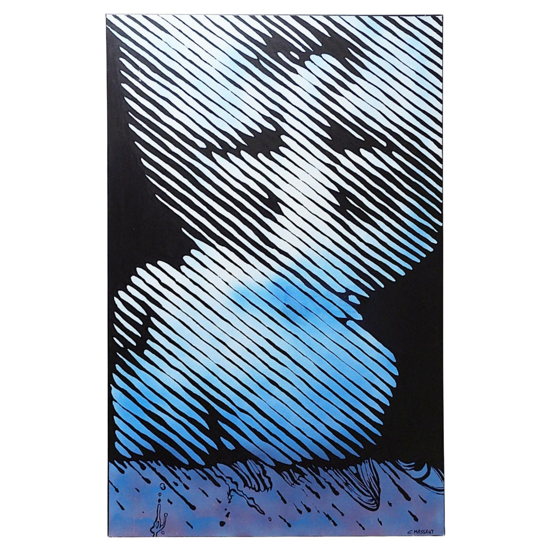 Abstraktes Rasterbild auf Leinwand - signiert C.Massaut - wahrscheinlich 20. im Angebot