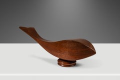 Abstract Hand-Carved Fish / Whale Sculpture in Solid Teak, USA, c. 1960's