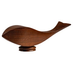 Abstract Hand-Carved Fish / Whale Sculpture in Solid Teak, USA, c. 1960's