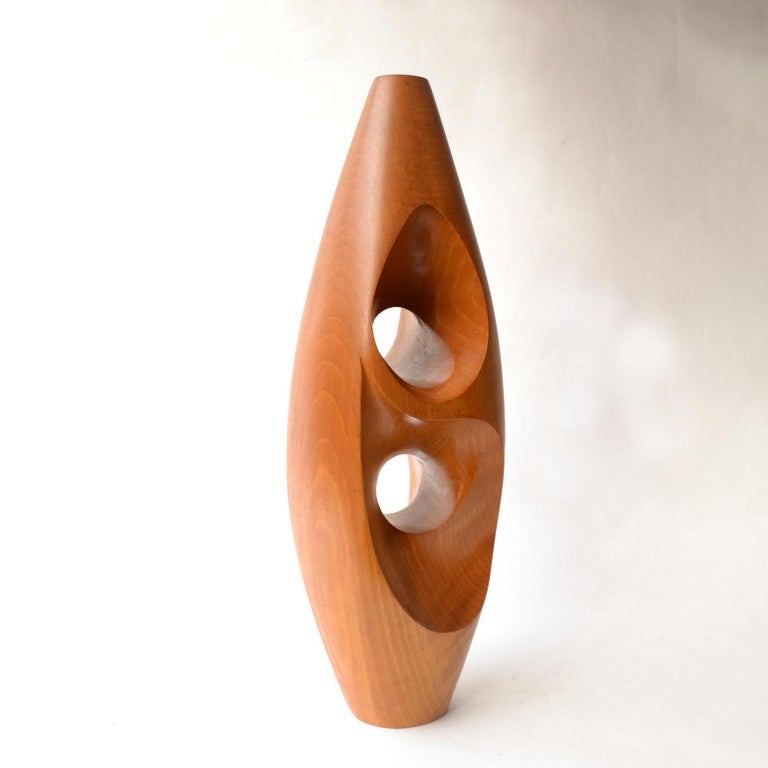 Mid Century Modern Abstract Hand Carved Sculpture In Blond Wood At