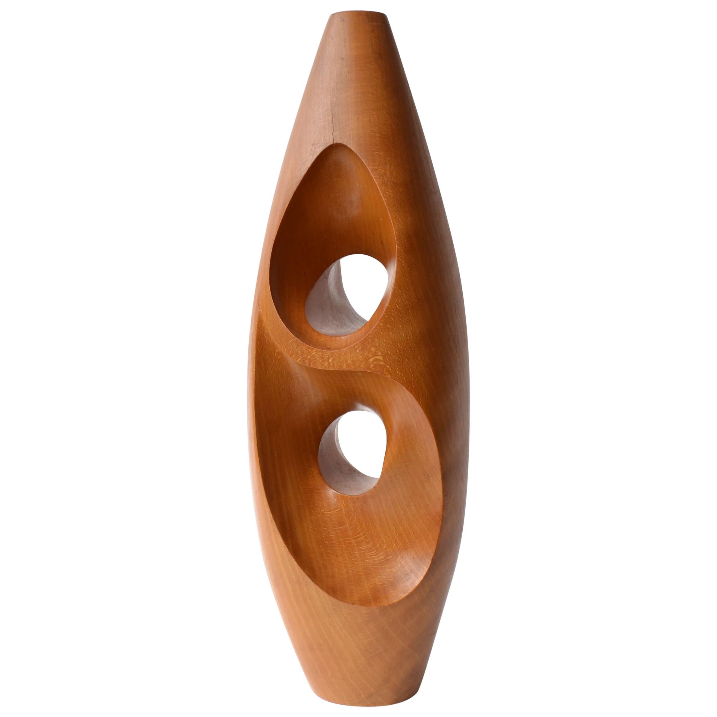 Mid Century Modern Abstract Hand Carved Sculpture in Blond Wood