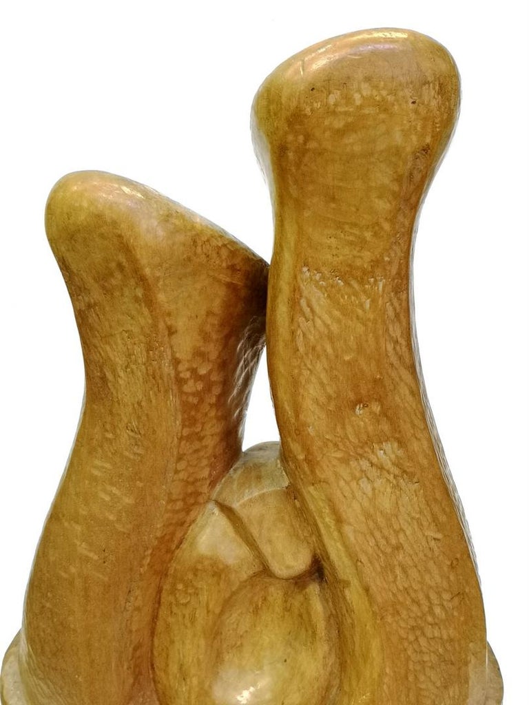 Organic Modern Abstract Hand Carved Wooden Sculpture, by Artist Feldman, 1970s For Sale