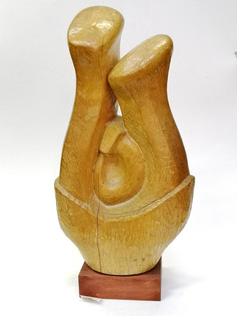 Hardwood Abstract Hand Carved Wooden Sculpture, by Artist Feldman, 1970s For Sale