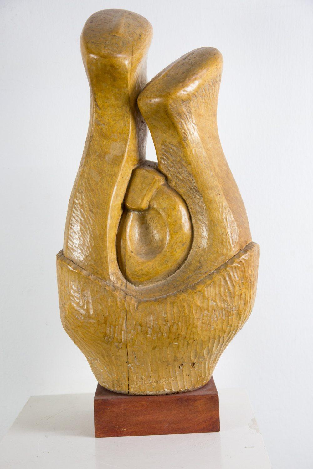 Organic Modern Abstract Hand Carved Wooden Sculpture, by Artist Laszlo Feldman, 1970s For Sale