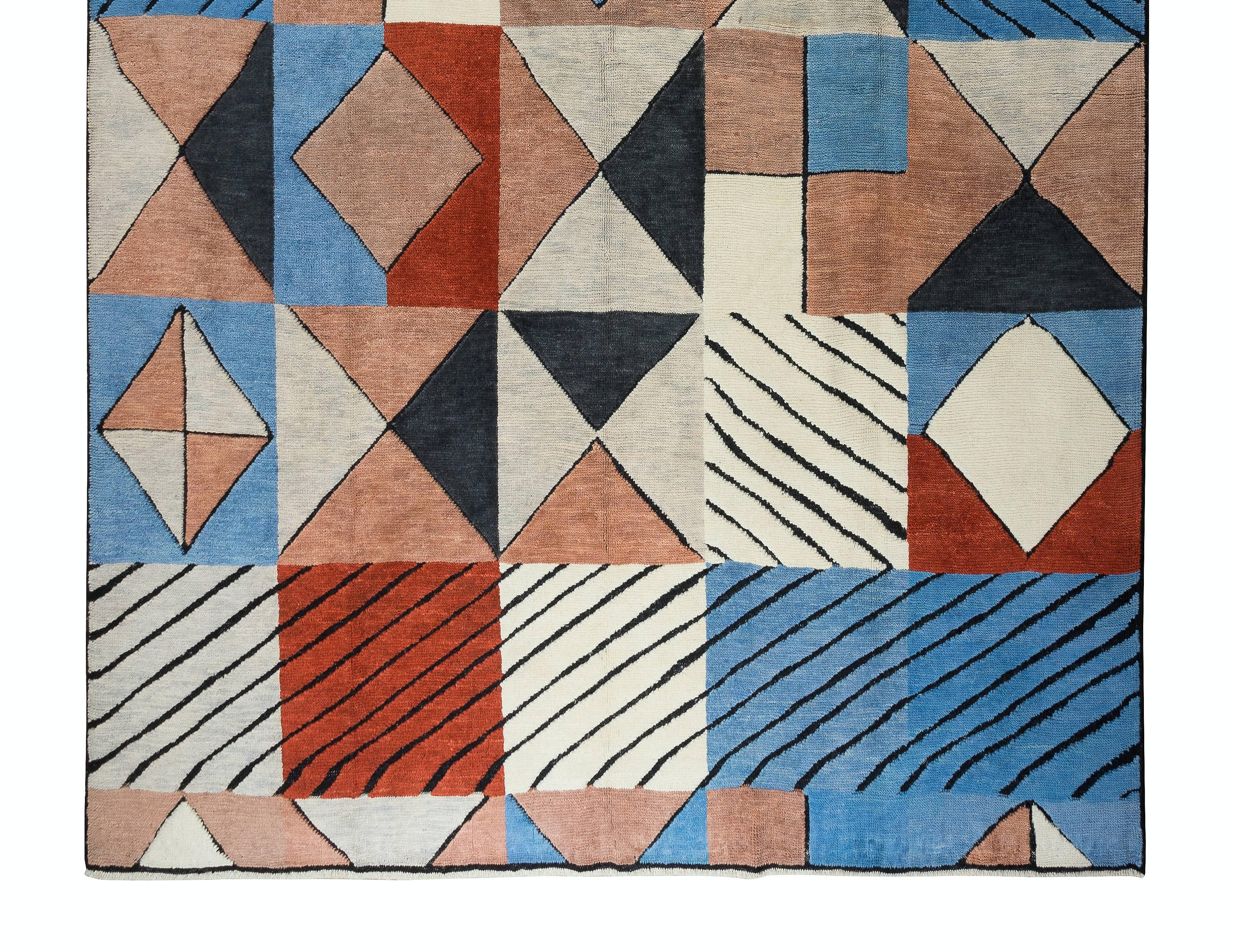 Modern Contemporary Geometric Design Handmade Rug. Custom Options Available. 100% Wool For Sale