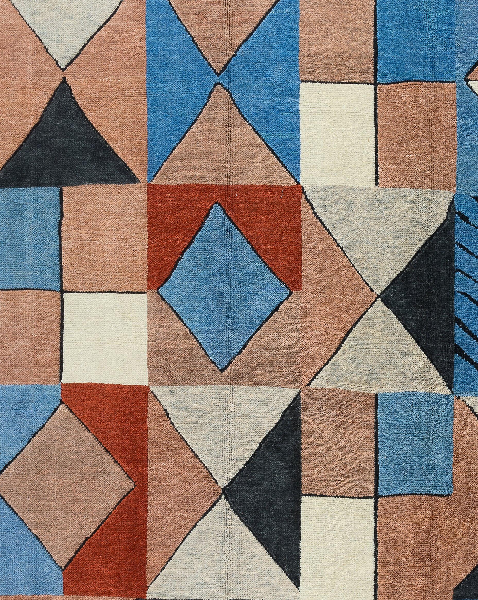 Contemporary Geometric Design Handmade Rug. Kundenspezifische Optionen möglich. 100 % Wolle (Marokkanisch) im Angebot