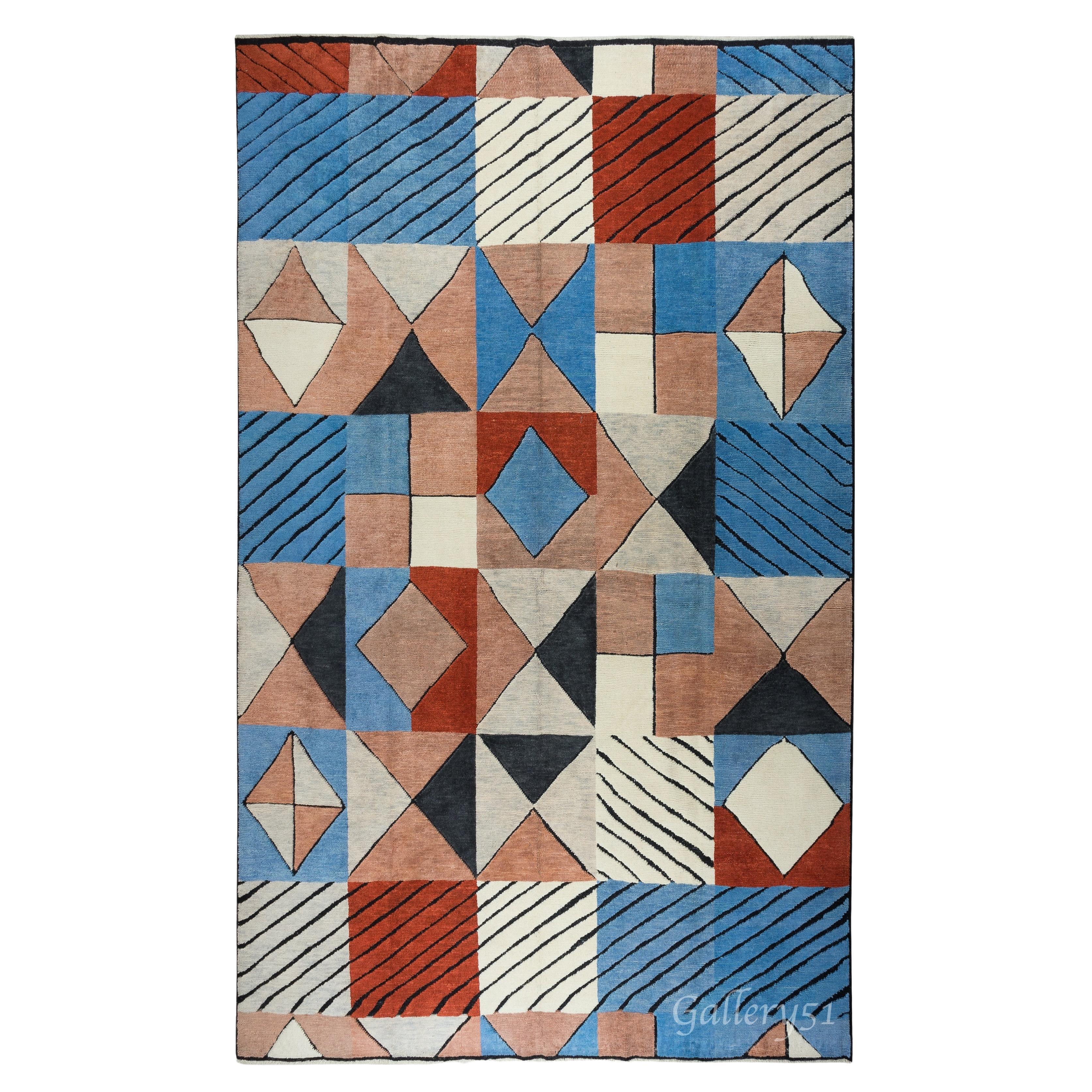 Contemporary Geometric Design Handmade Rug. Custom Options Available. 100% Wool For Sale