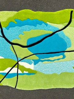 Alfombra abstracta de lana tejida a mano en verde y azul, de RAG home Jakarta