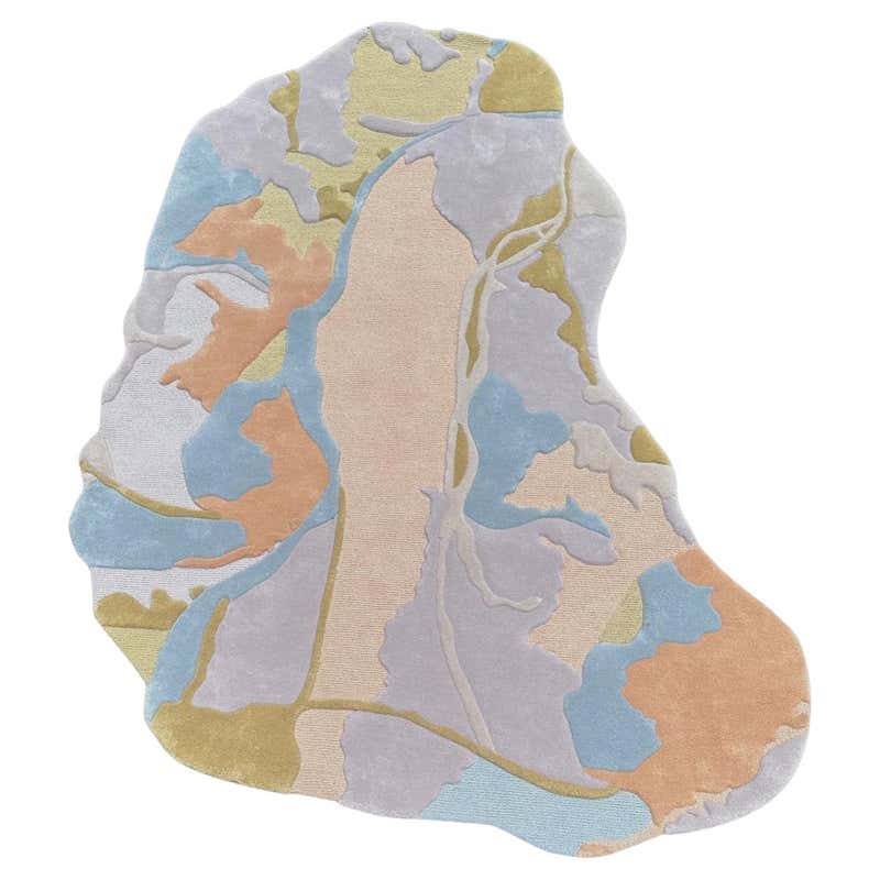 Pink Opaque Abstract Oval Shape Hand Tufted Wool Rug Pastel Colours by ...