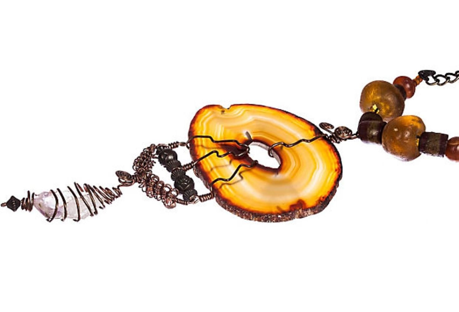 Abstract Handmade Agate Slab Necklace In Good Condition For Sale In New York, NY