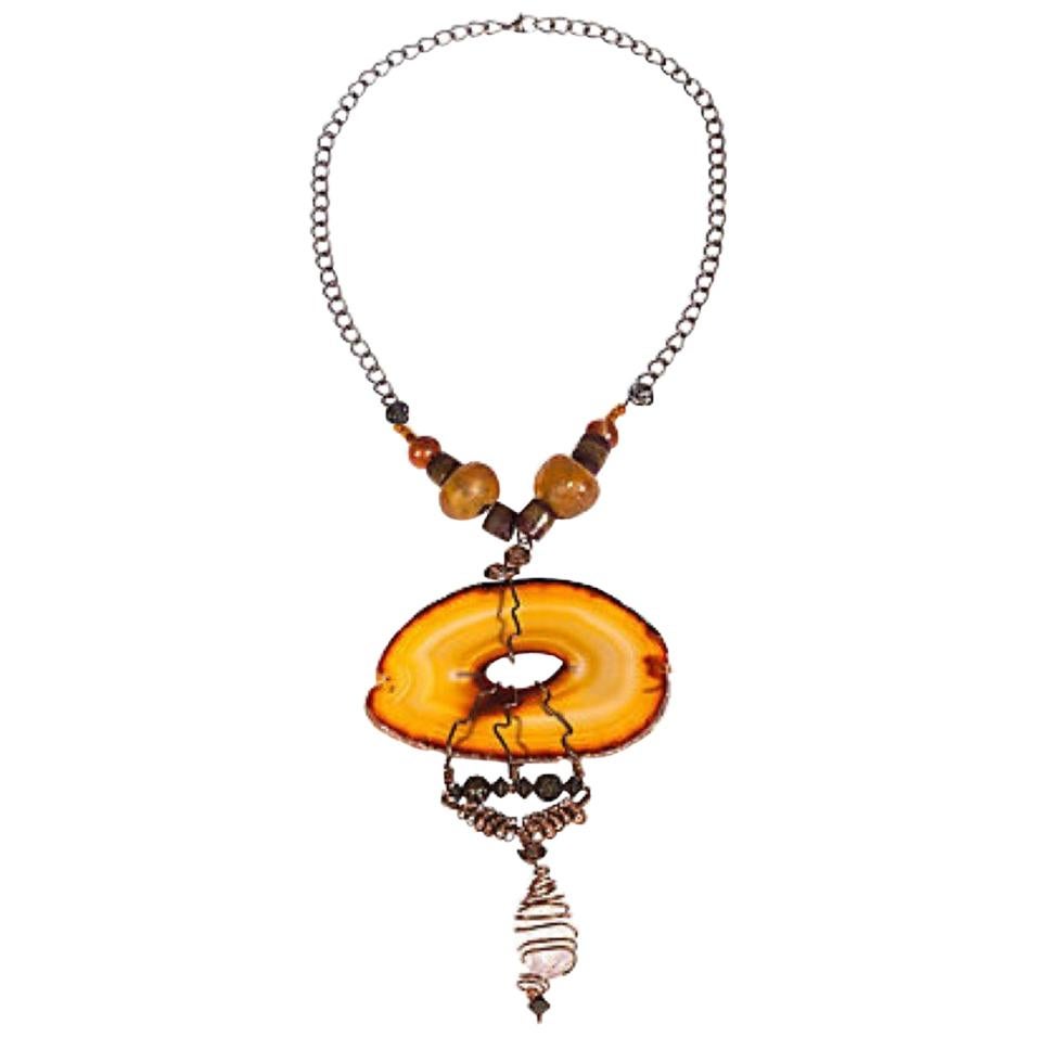 Abstract Handmade Agate Slab Necklace For Sale