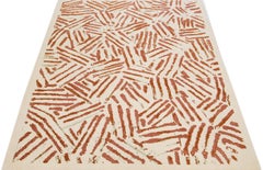 Abstract Handmade Modern Tibetan Wool & Silk Rug in Beige
