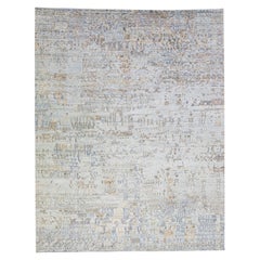 Abstract Handmade Modern Wool & Silk Rug in Grey