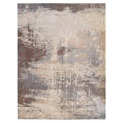 Abstrakter handgefertigter Teppich aus Seide und Wolle in Grau, Braun und Blau mit Design