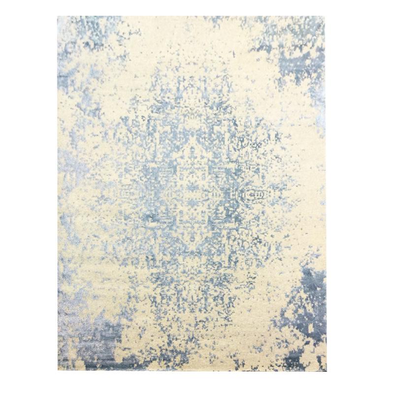 Hand-Woven Abstract Handmade Silk and Wool Rug Grey Design. 3.00 x 2.50 M For Sale