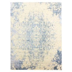 Abstrakter handgefertigter Teppich aus Seide und Wolle in Grau mit Design. 3,00 x 2,50 M