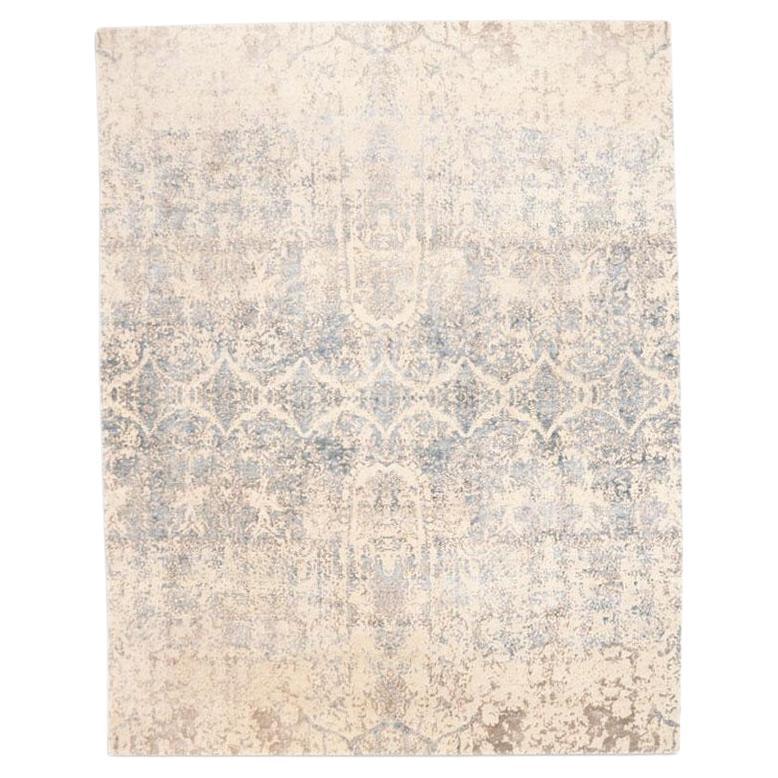 Abstrakter handgefertigter Teppich aus Seide und Wolle in Grau mit Design. 3,50 x 2,50 M im Angebot