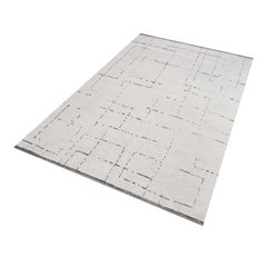 Abstract Handmade Wool Rug Grey and White Design.