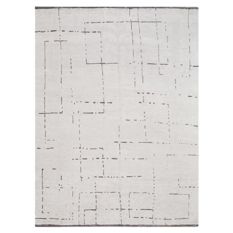 Abstract Handmade Wool Rug Grey and White Design.