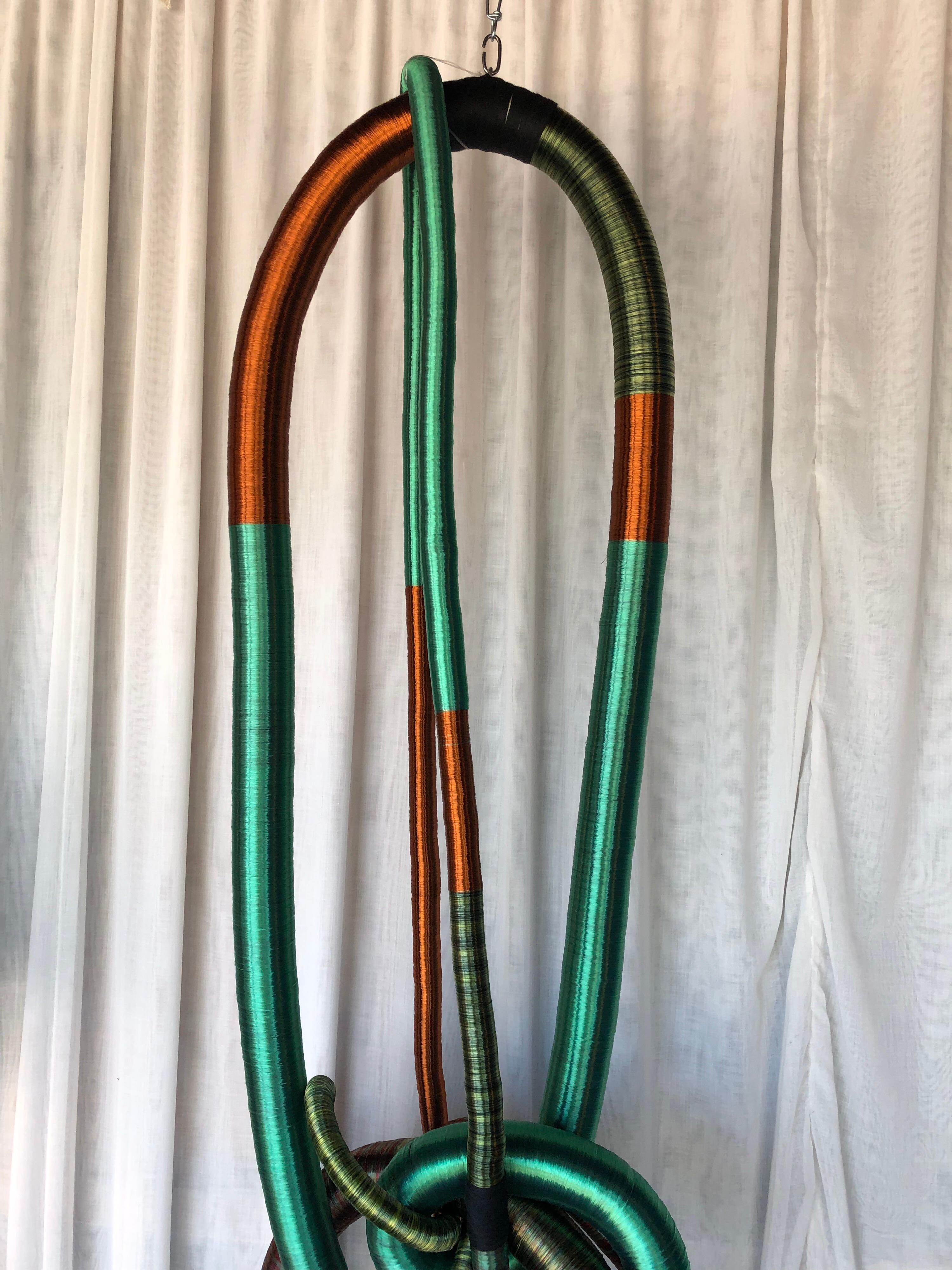 Multicolored hanging sculpture by Peruvian artist Jesus Pedraglio. Made from nylon and metal strings. Sculpture is meant to be suspended.