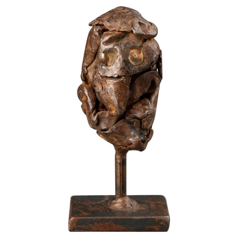 "Tête abstraite" : Sculpture signée en bronze et métal patiné - C.I.C.