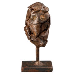 "Tête abstraite" : Sculpture signée en bronze et métal patiné - C.I.C.