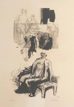 Abstract Henry Moore Lithograph, 1973