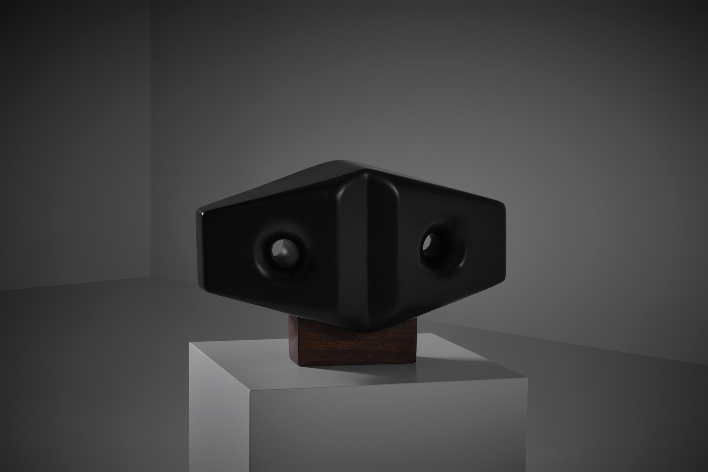 Wood Abstract Hexagonal sculpture by Momcilo Milovanovic, France 1970s