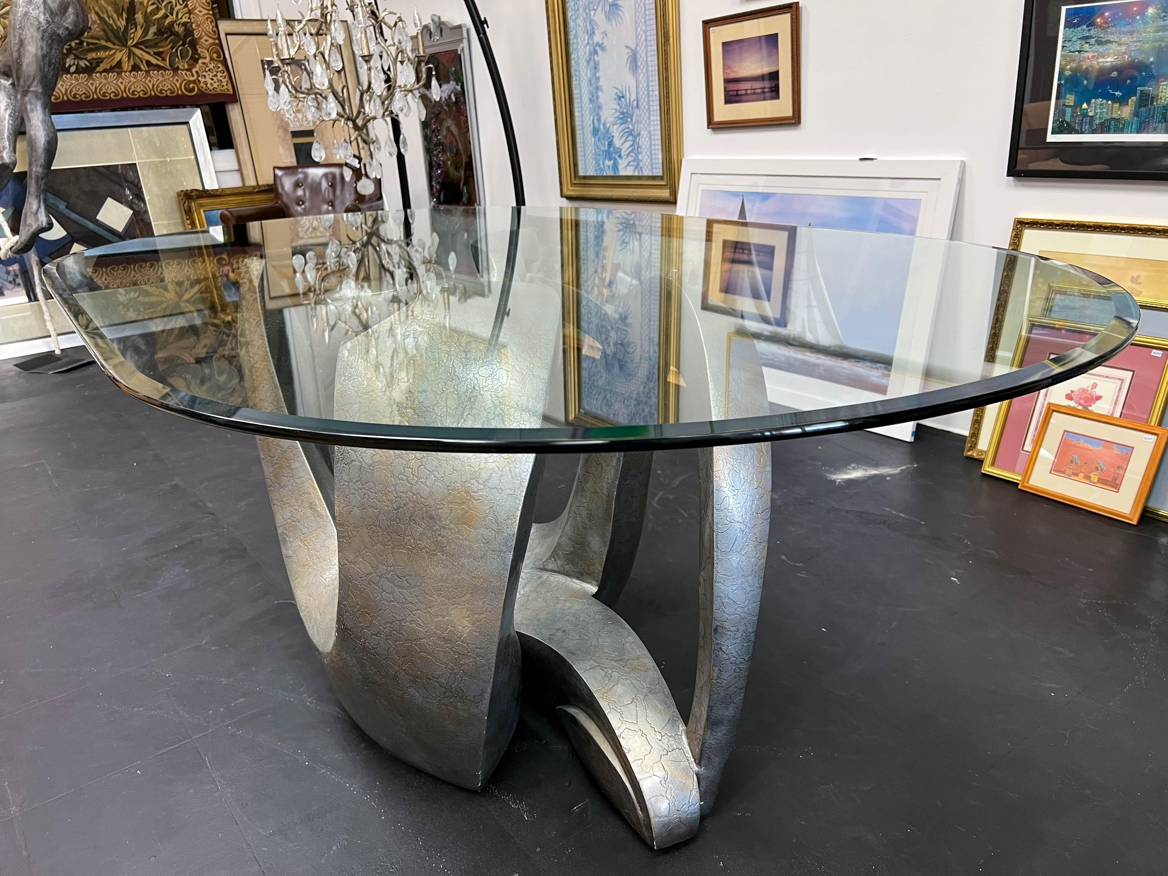 Abstract Base Glass Top Dining Table For Sale 5
