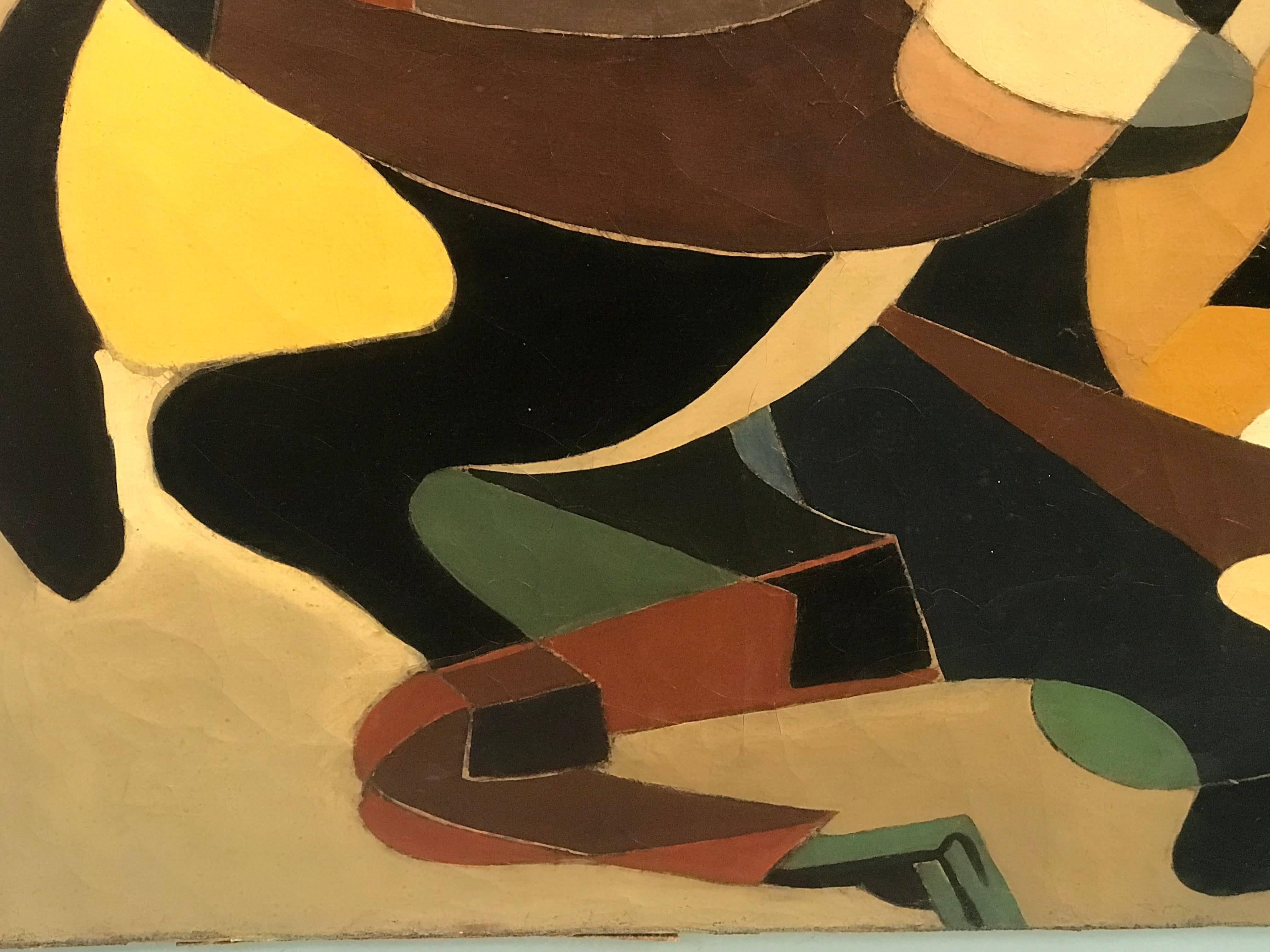 A modernist painting of stylized horse racing  attributed to Paul Rand, Bucks county 20th  century. Purchased at Rago Auctions in the early  2000s. Size: 38