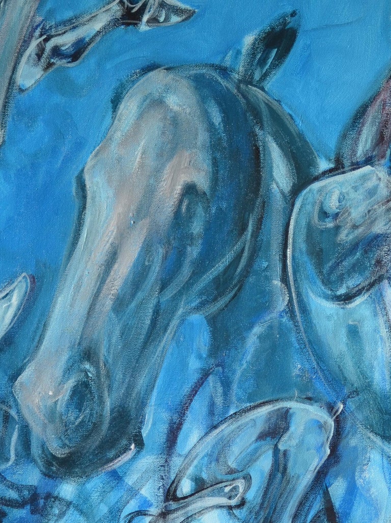 North American Abstract Horses Acrylic on Canvas Painting Titled 