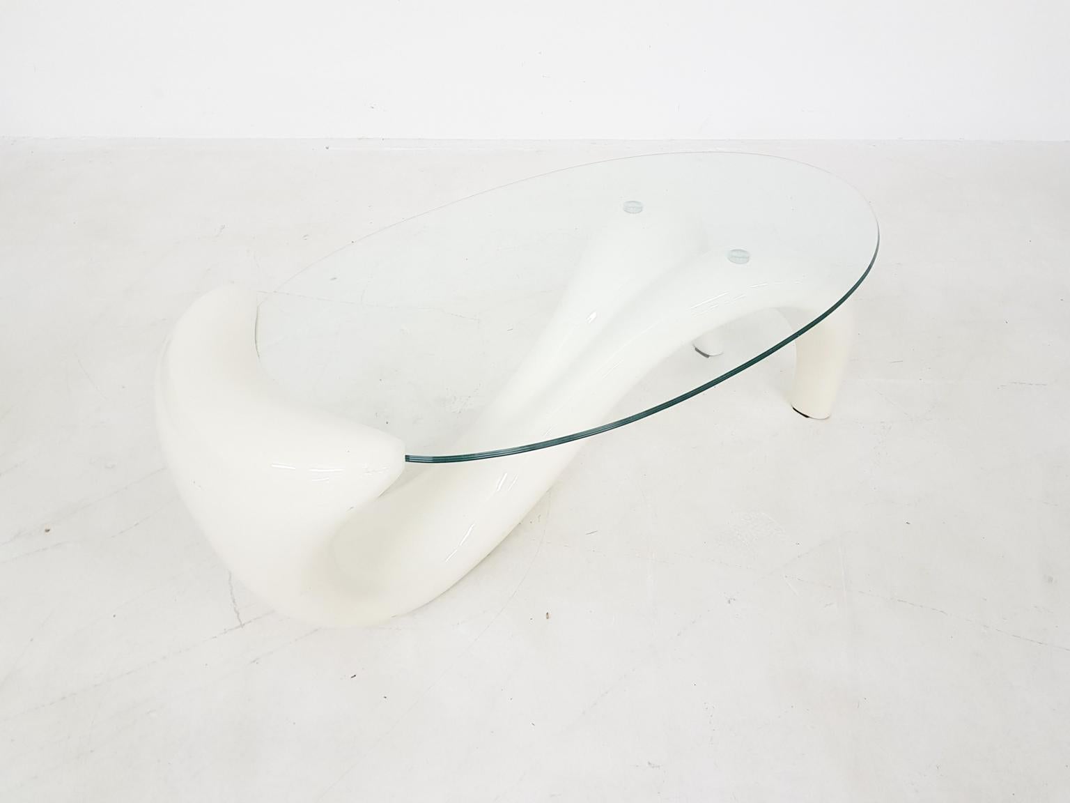 European Abstract Human Shaped Coffee Table in White Fibreglass from the Midcentury