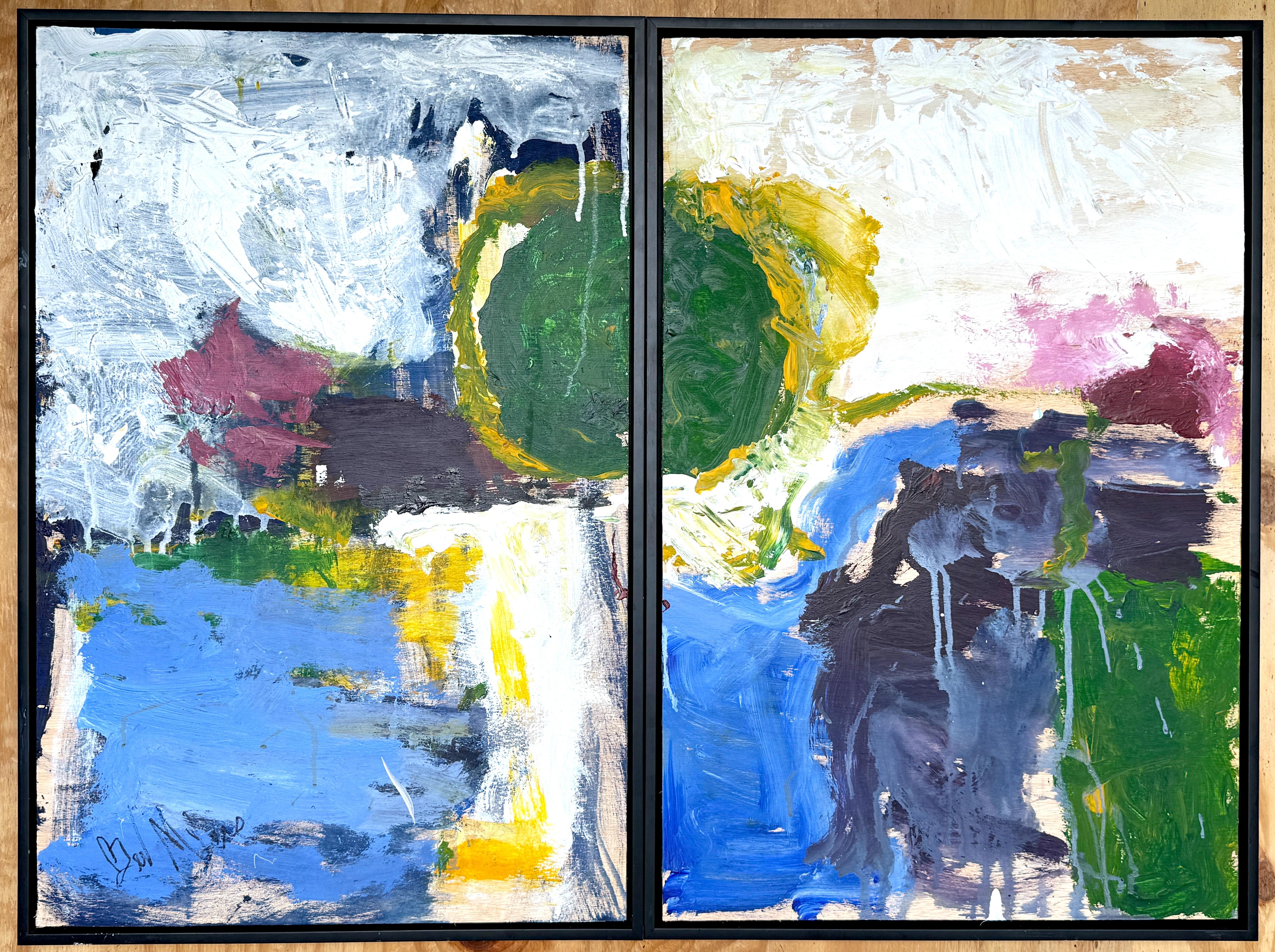 'Abstract III, Diptych' by Beverly Myers Modern Painter, School of Wolf Kahn For Sale 4