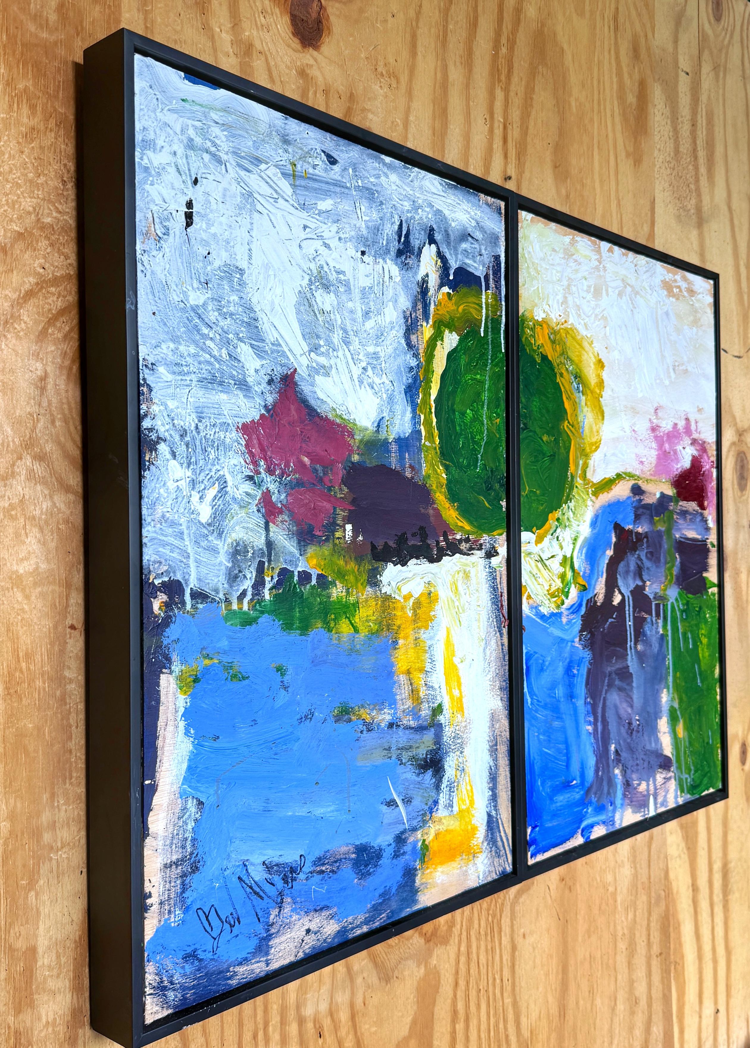 American 'Abstract III, Diptych' by Beverly Myers Modern Painter, School of Wolf Kahn For Sale