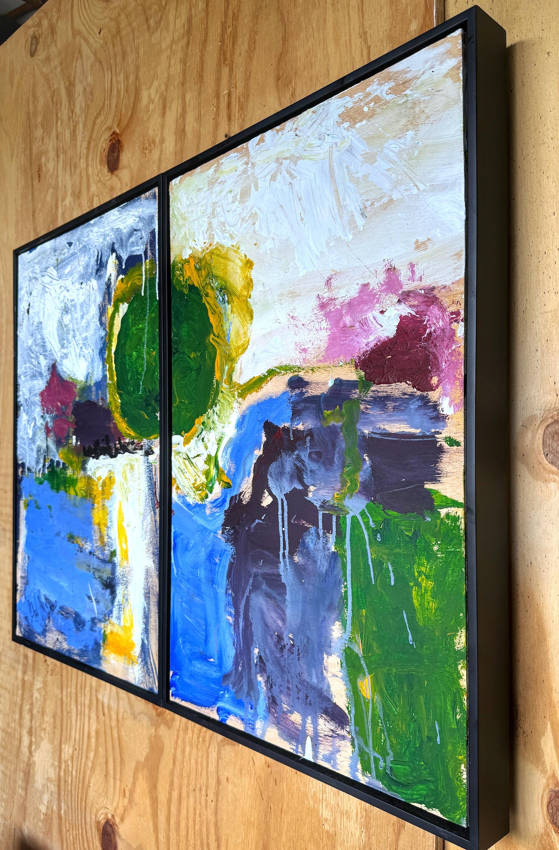 Blackened 'Abstract III, Diptych' by Beverly Myers Modern Painter, School of Wolf Kahn For Sale