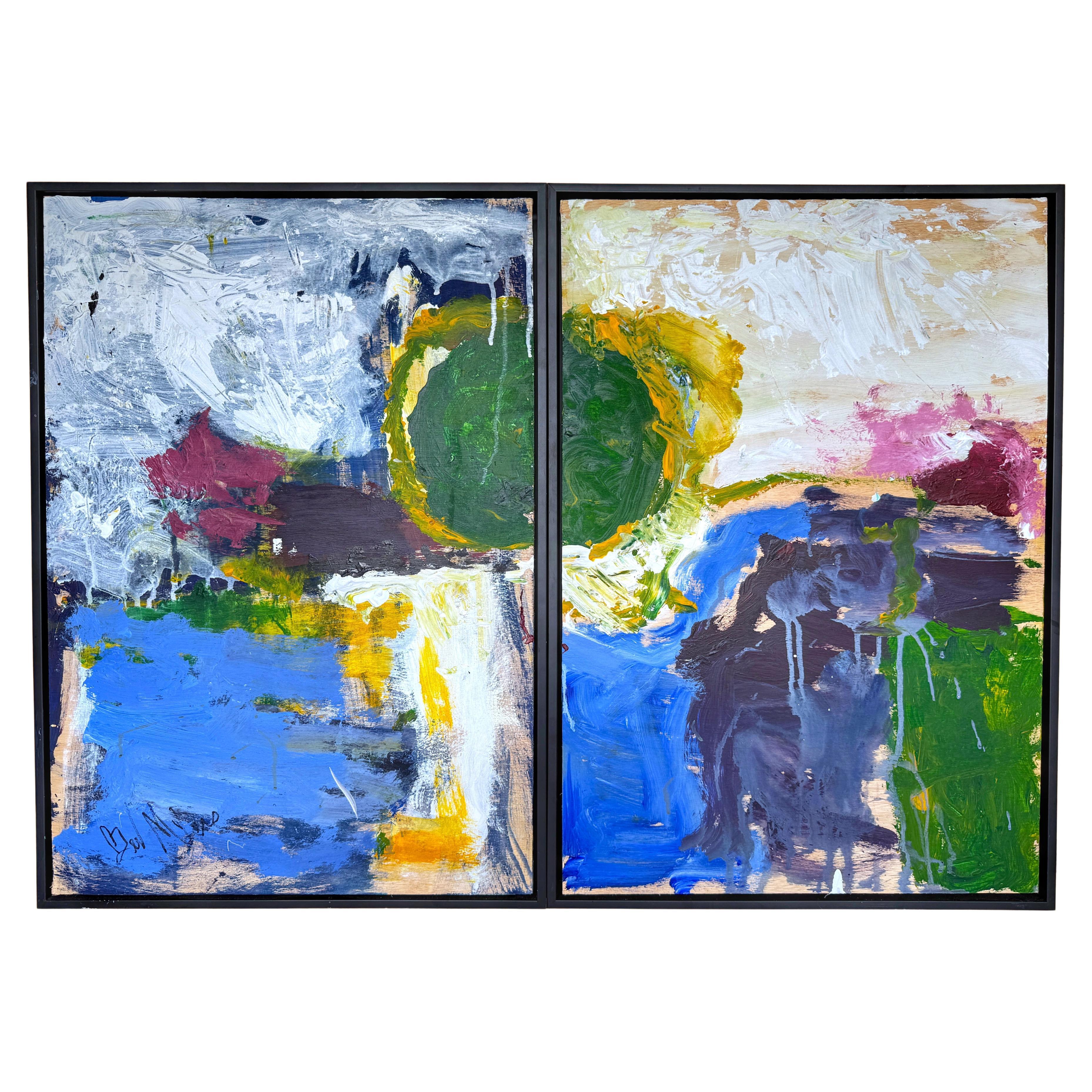 'Abstract III, Diptych' by Beverly Myers Modern Painter, School of Wolf Kahn For Sale