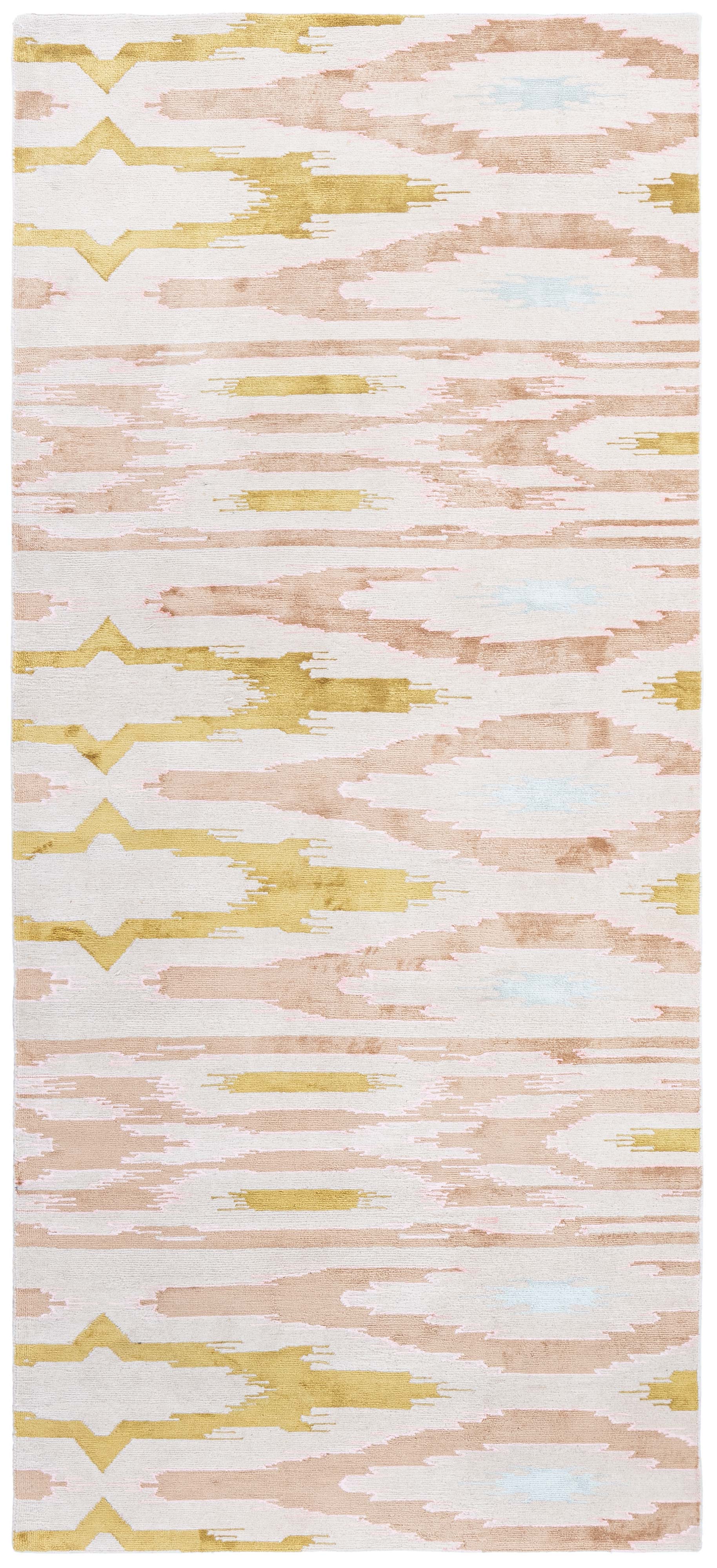 Abstract Ikat Design Contemporary Runner In Beige Silk "Ikatine"
