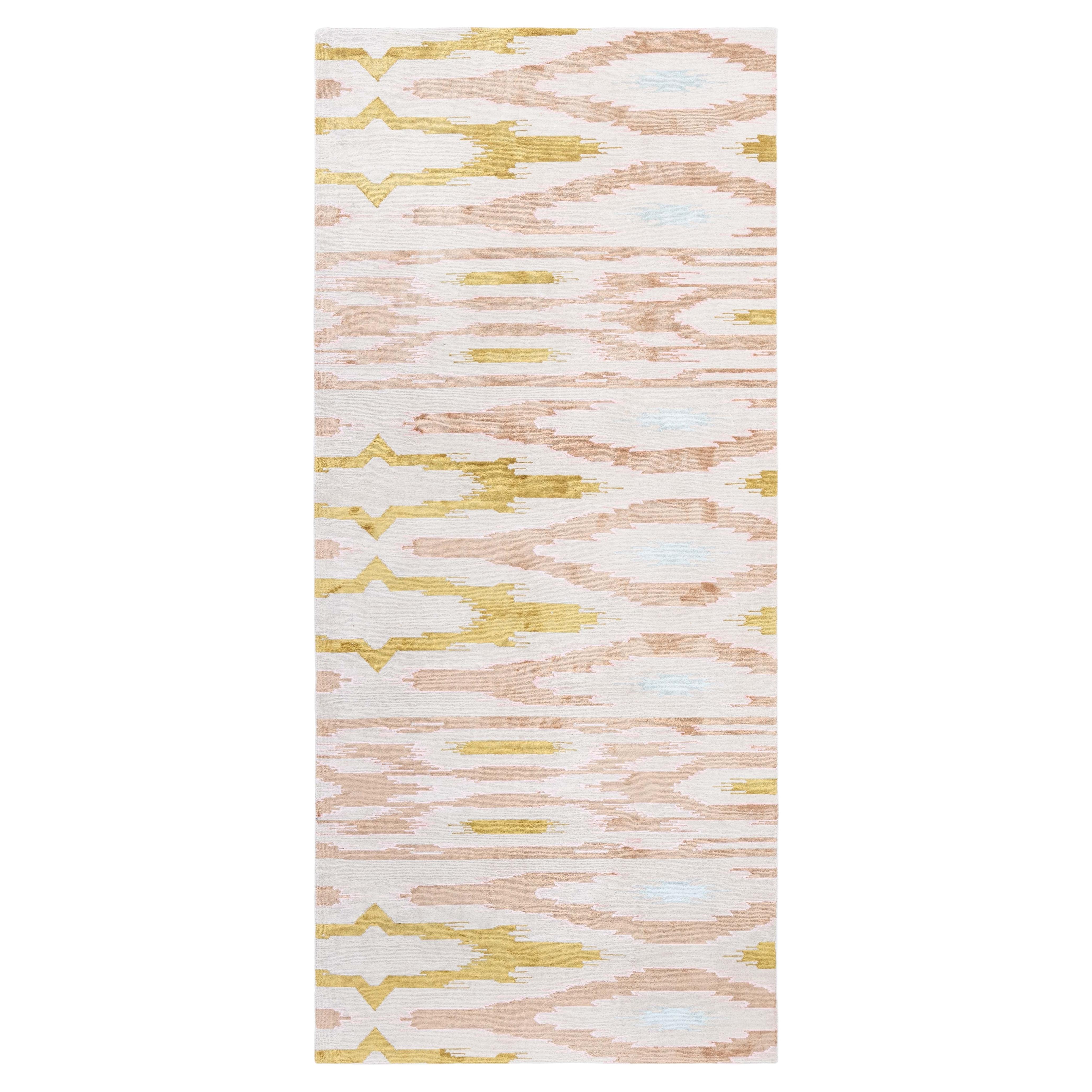 Abstract Ikat Design Contemporary Runner In Beige Silk "Ikatine" For Sale