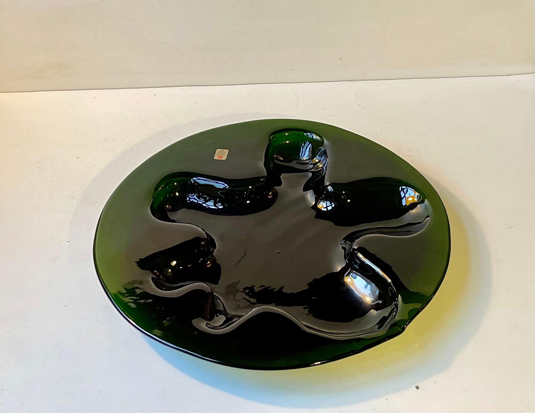 Abstract Ikebana Flower Dish in Green Glass by Michael Bang for Holmegaard In Good Condition For Sale In Esbjerg, DK