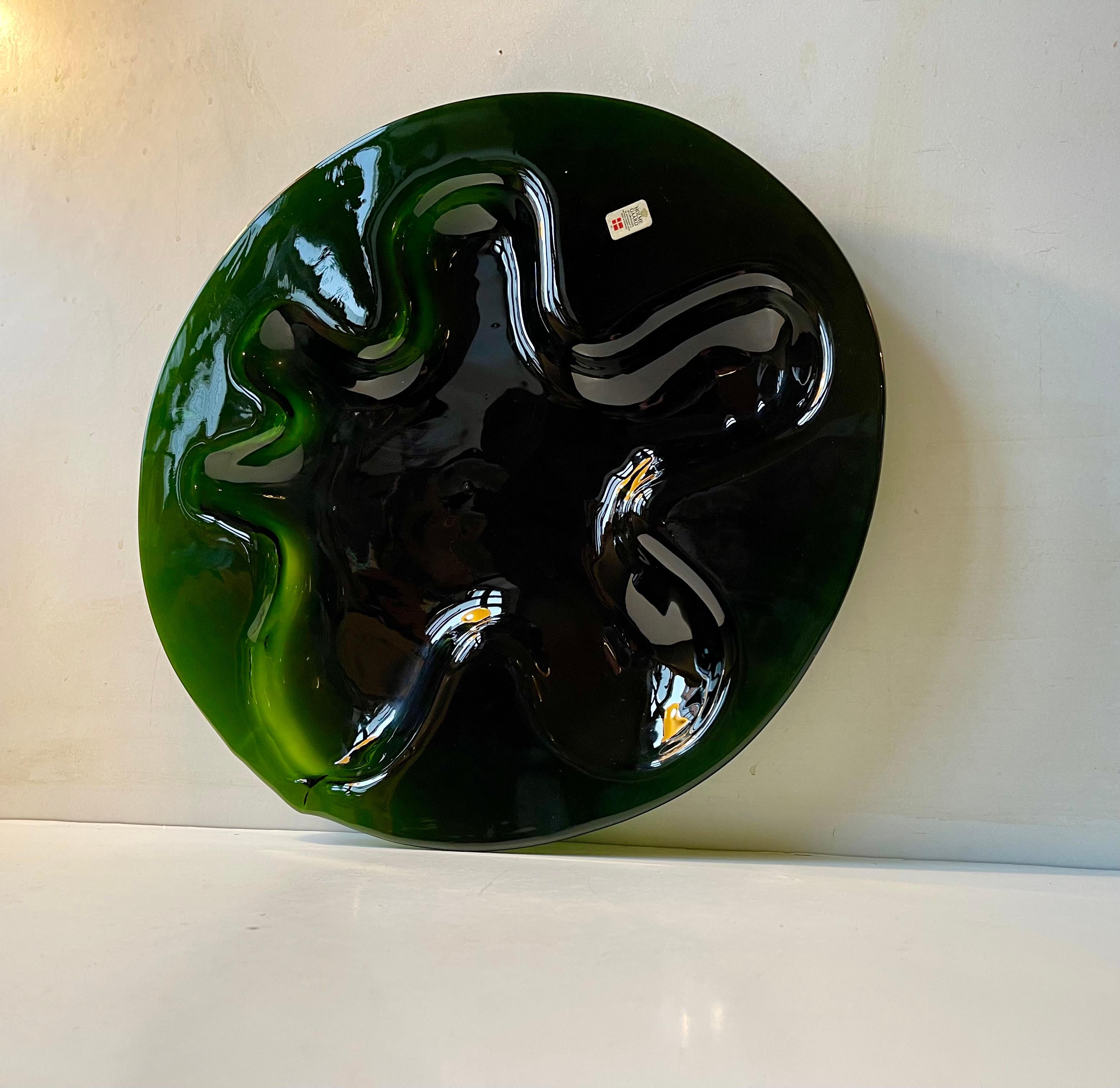 Late 20th Century Abstract Ikebana Flower Dish in Green Glass by Michael Bang for Holmegaard For Sale