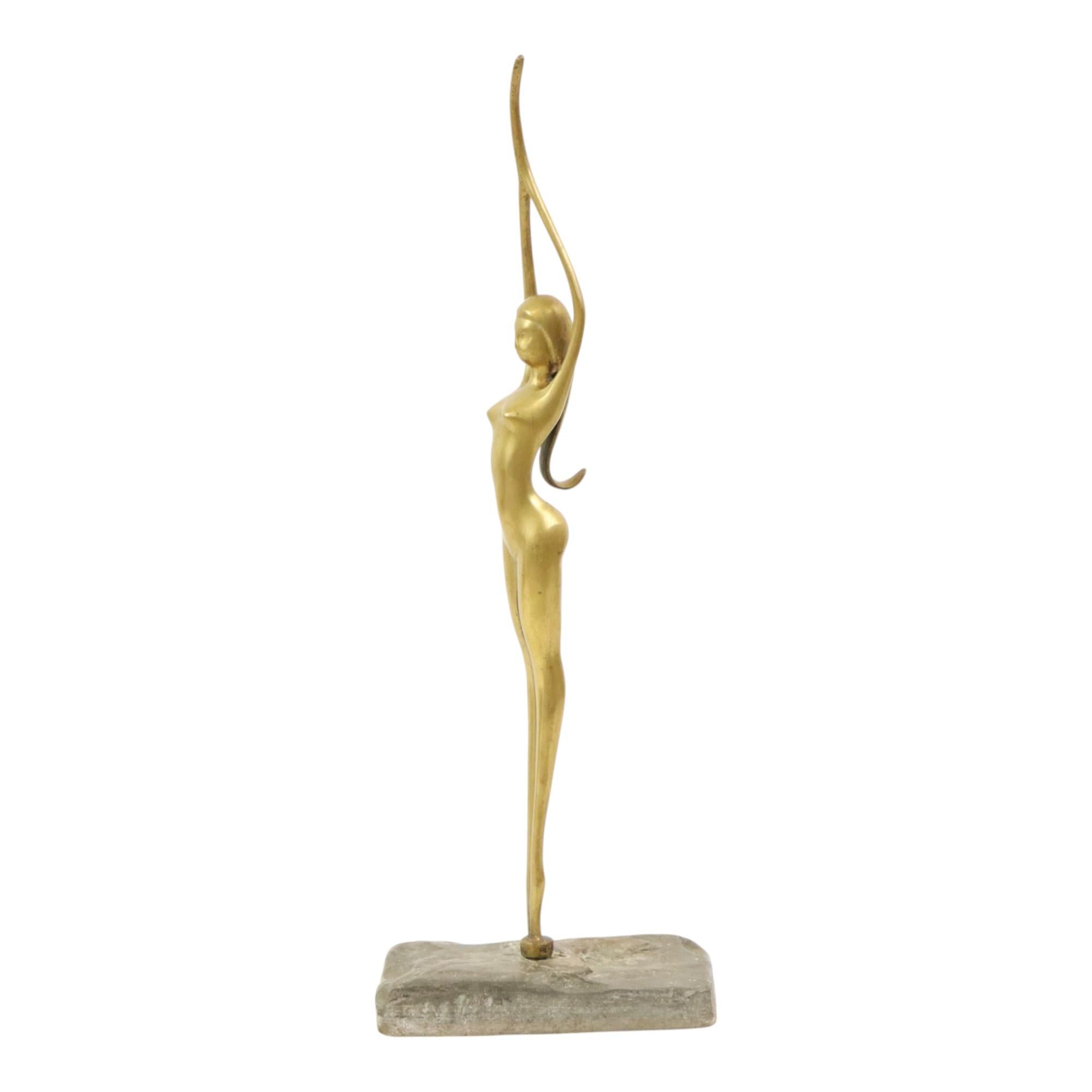 Imagen Abstracta Mujer Desnuda Bailarina Estilo Art Decó Latón 51cm Hecho a mano en venta