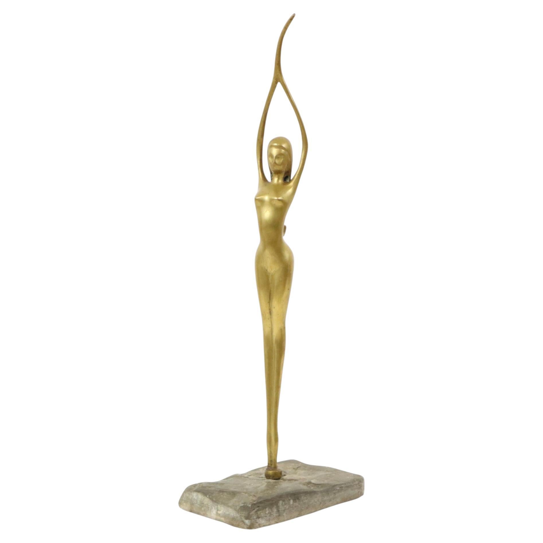 Imagen Abstracta Mujer Desnuda Bailarina Estilo Art Decó Latón 51cm en venta